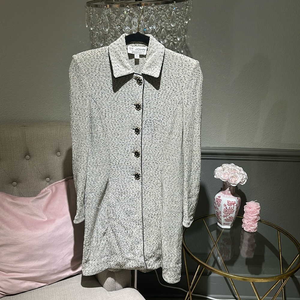 Cream and Black St. John Button Down Dress